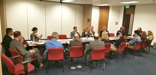 Reps. Heather Carter and T.J. Shope discuss economic development in a breakout group session during the GPCC Capitol Conversations event Dec. 8 at the Arizona State Capitol. (Photo by Josh Coddington/GPCC).