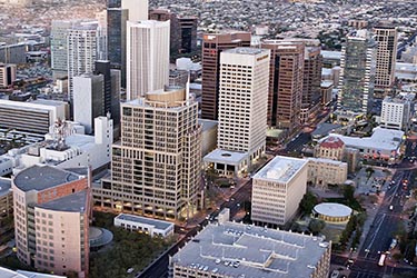 Sky view of downtown Phoenix, AZ