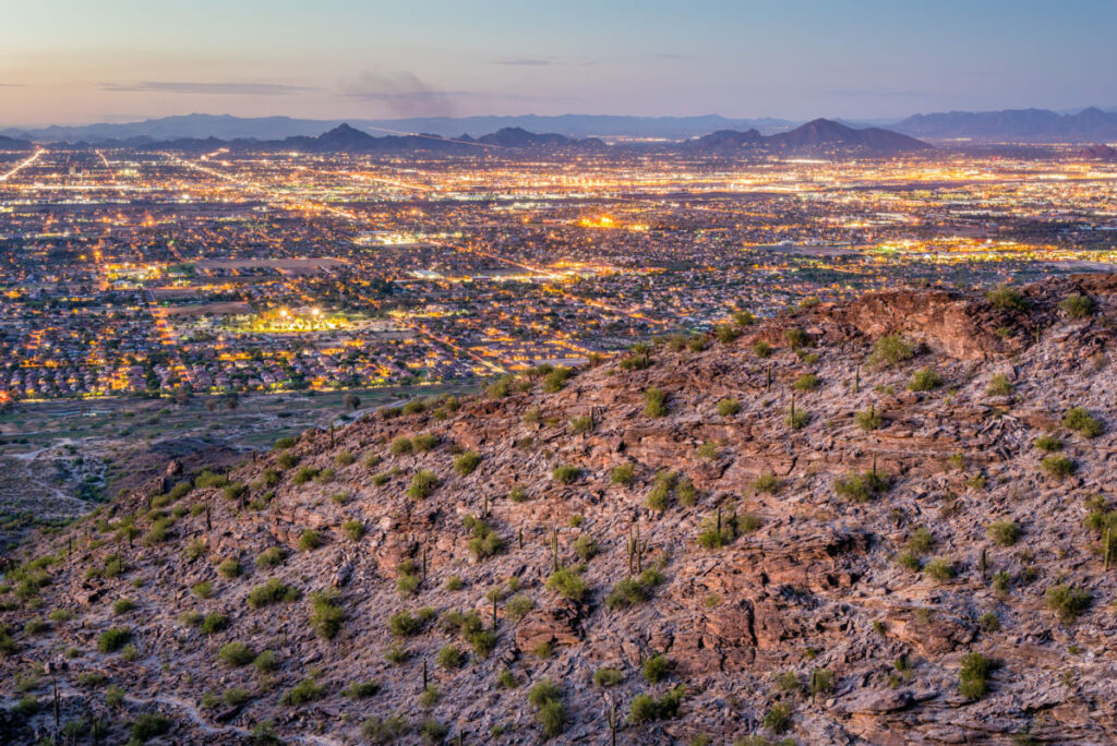 Panoramic view of the Phoenix skyline at dusk